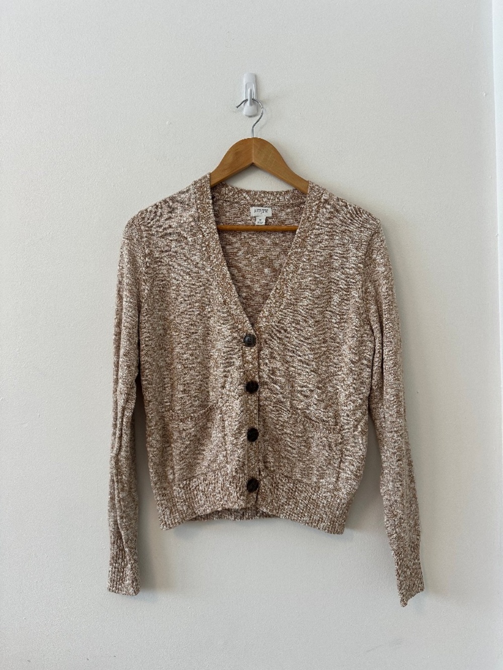 J. Crew Textured Brown and White Button Front Cardigan | Size Medium